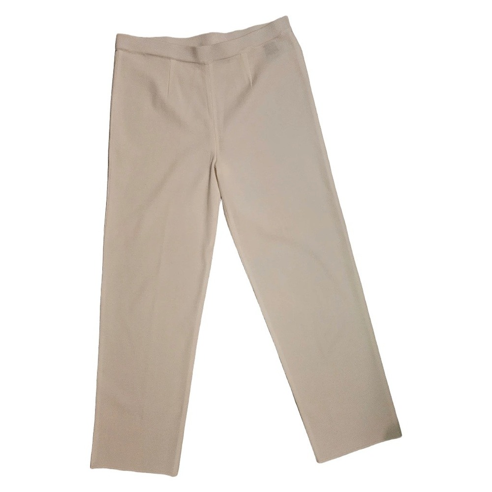Misook Cream Knit Straight Leg Pants Petite Large PL Elastic Waist Off White